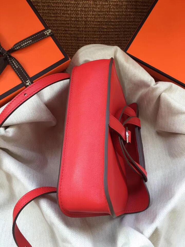 Hermes Mini Halzan 22 Handbag Shoulder Bag In Feu Orange Swift Leather